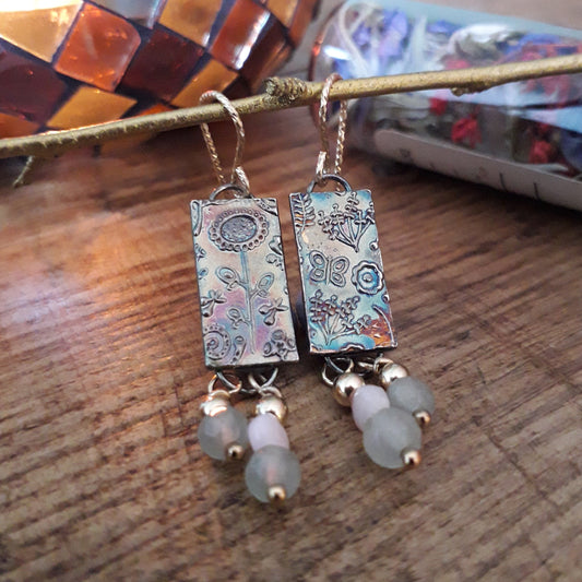 Botanical Spring Silver Earrings with Gold and Gemstone Beads - Irmy Creations