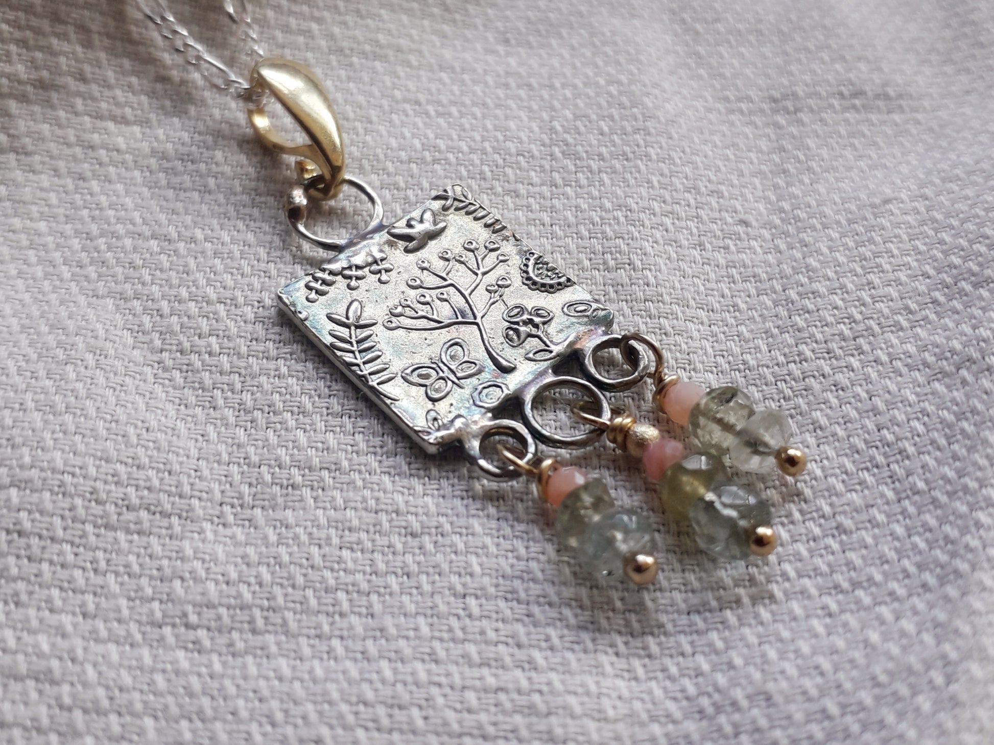 Tree of Life - Botanical Gemstone Necklace - Recycled Silver - Irmy Creations