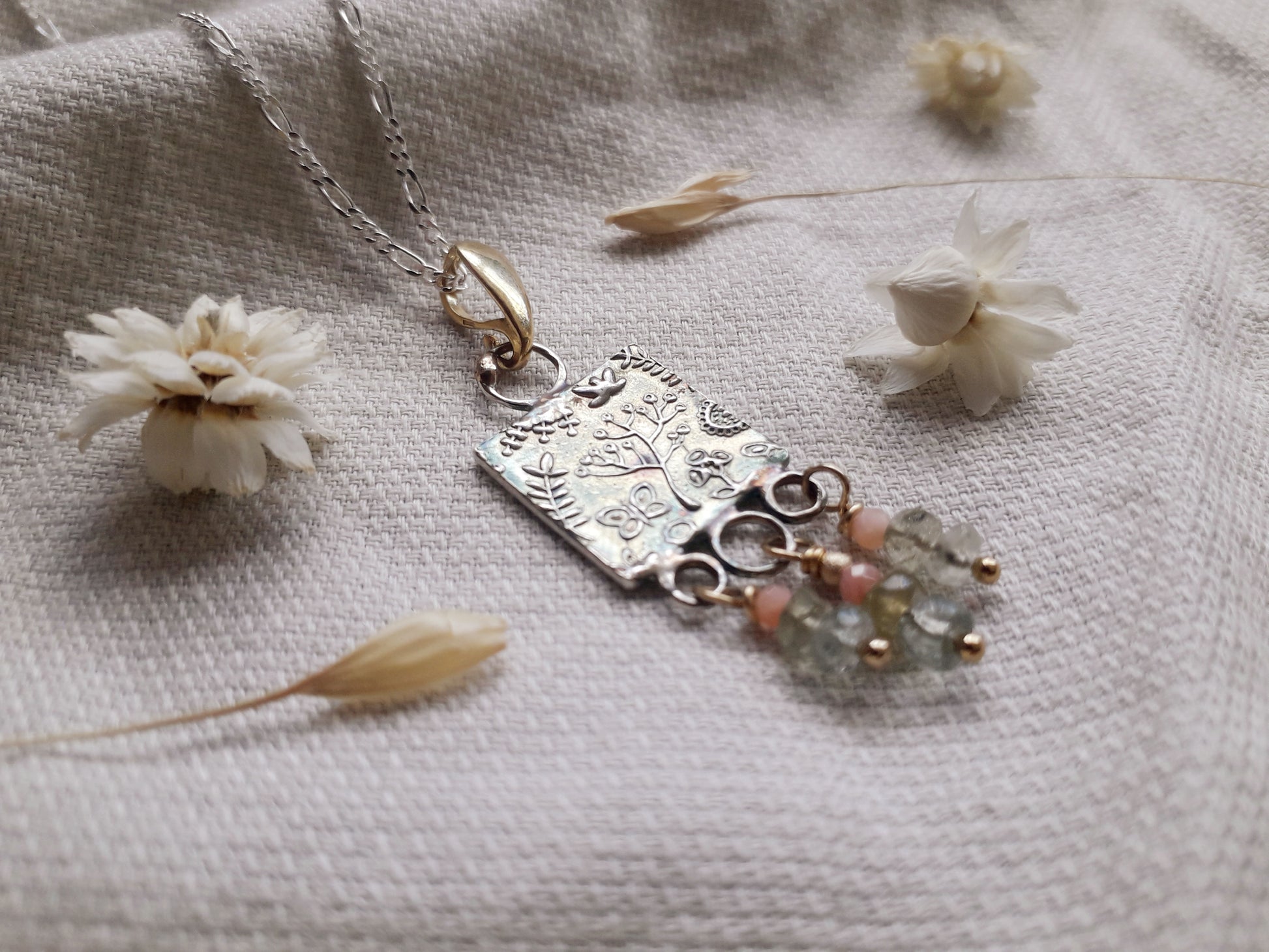 Tree of Life - Botanical Gemstone Necklace - Recycled Silver - Irmy Creations