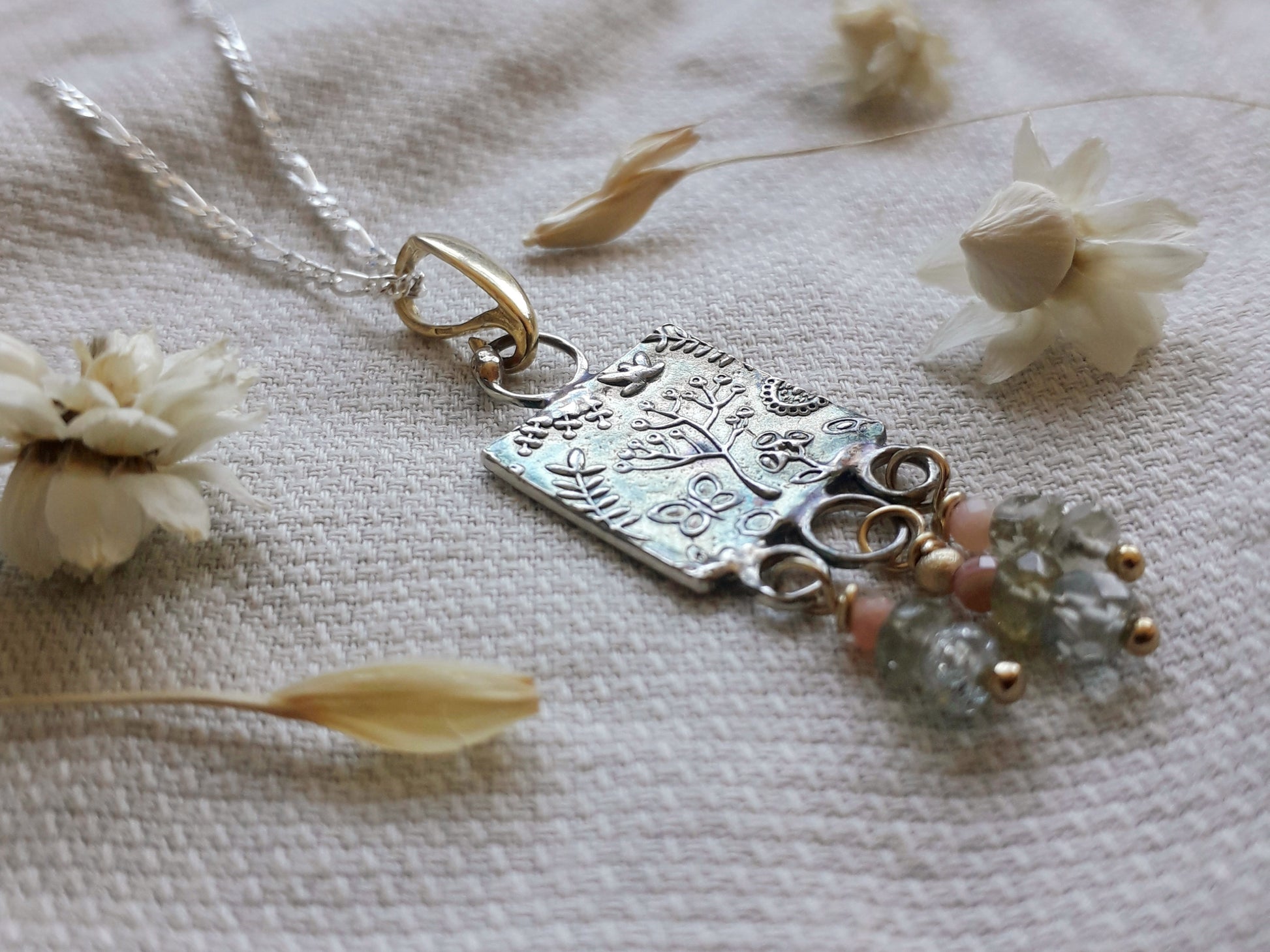 Tree of Life - Botanical Gemstone Necklace - Recycled Silver - Irmy Creations