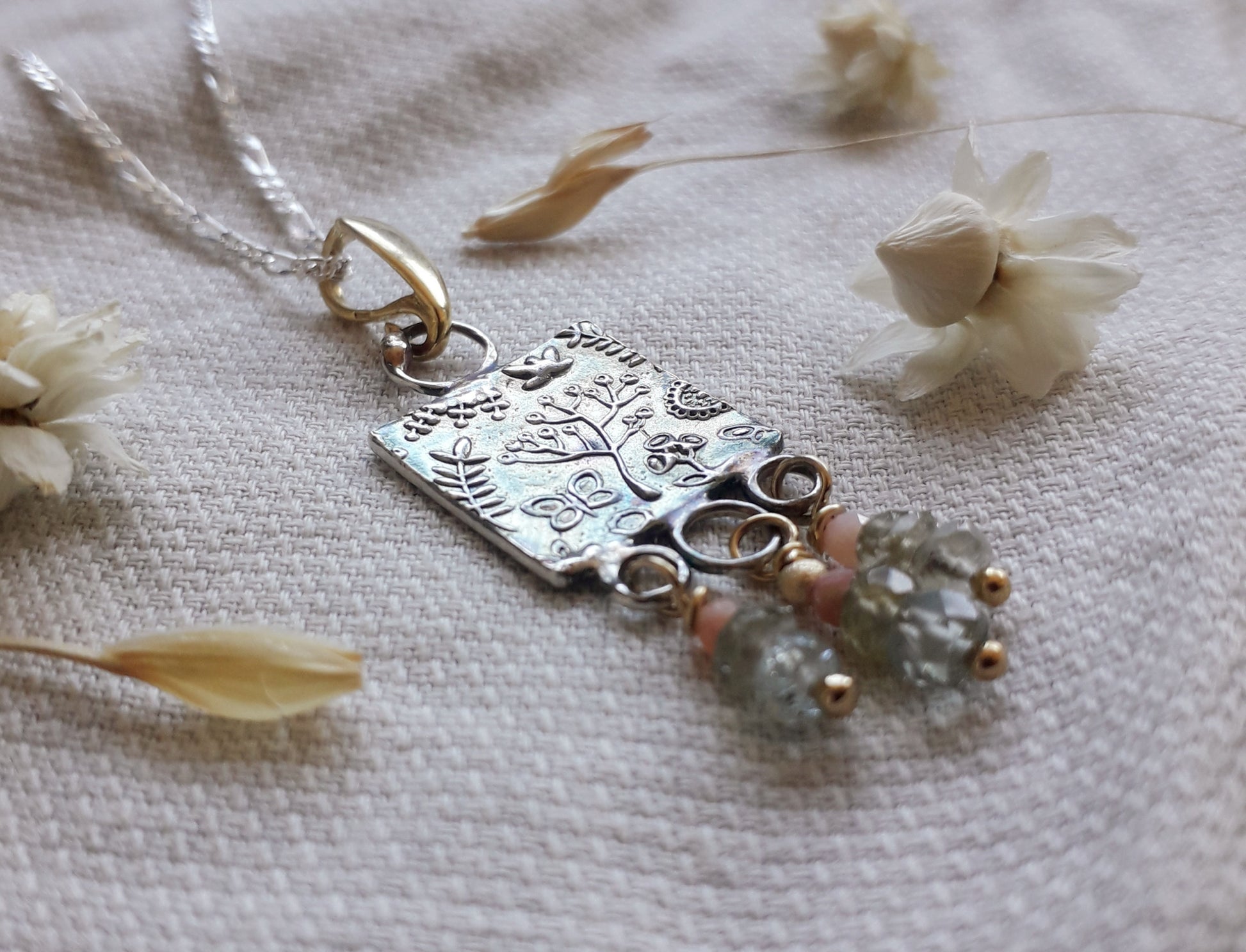 Tree of Life - Botanical Gemstone Necklace - Recycled Silver - Irmy Creations