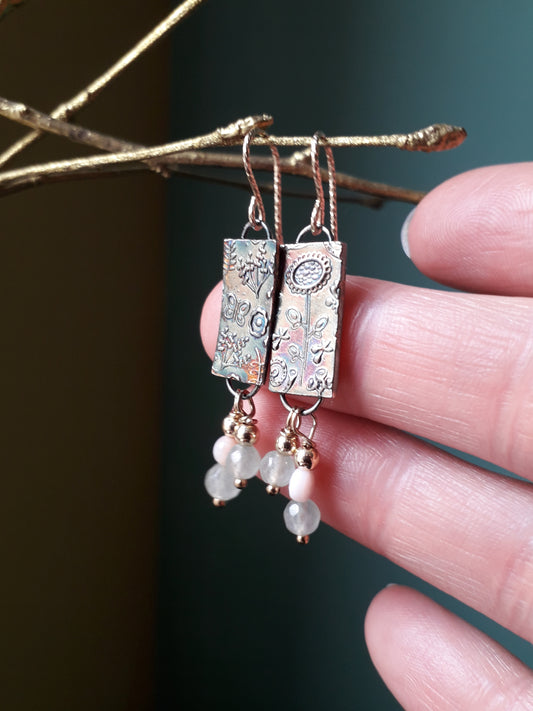 Botanical Spring Silver Earrings with Gold and Gemstone Beads - Irmy Creations