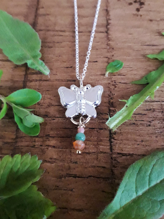 Little Butterfly 2 with Gemstones, Eco Silver Necklace