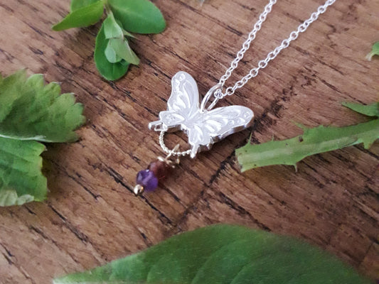 Little Butterfly 1 with gemstones, Eco Silver Necklace