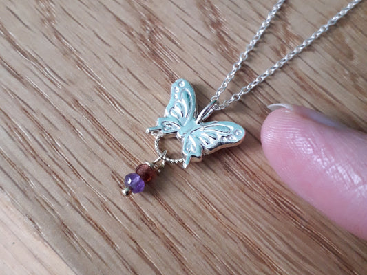 Little Butterfly 1 with gemstones, Eco Silver Necklace