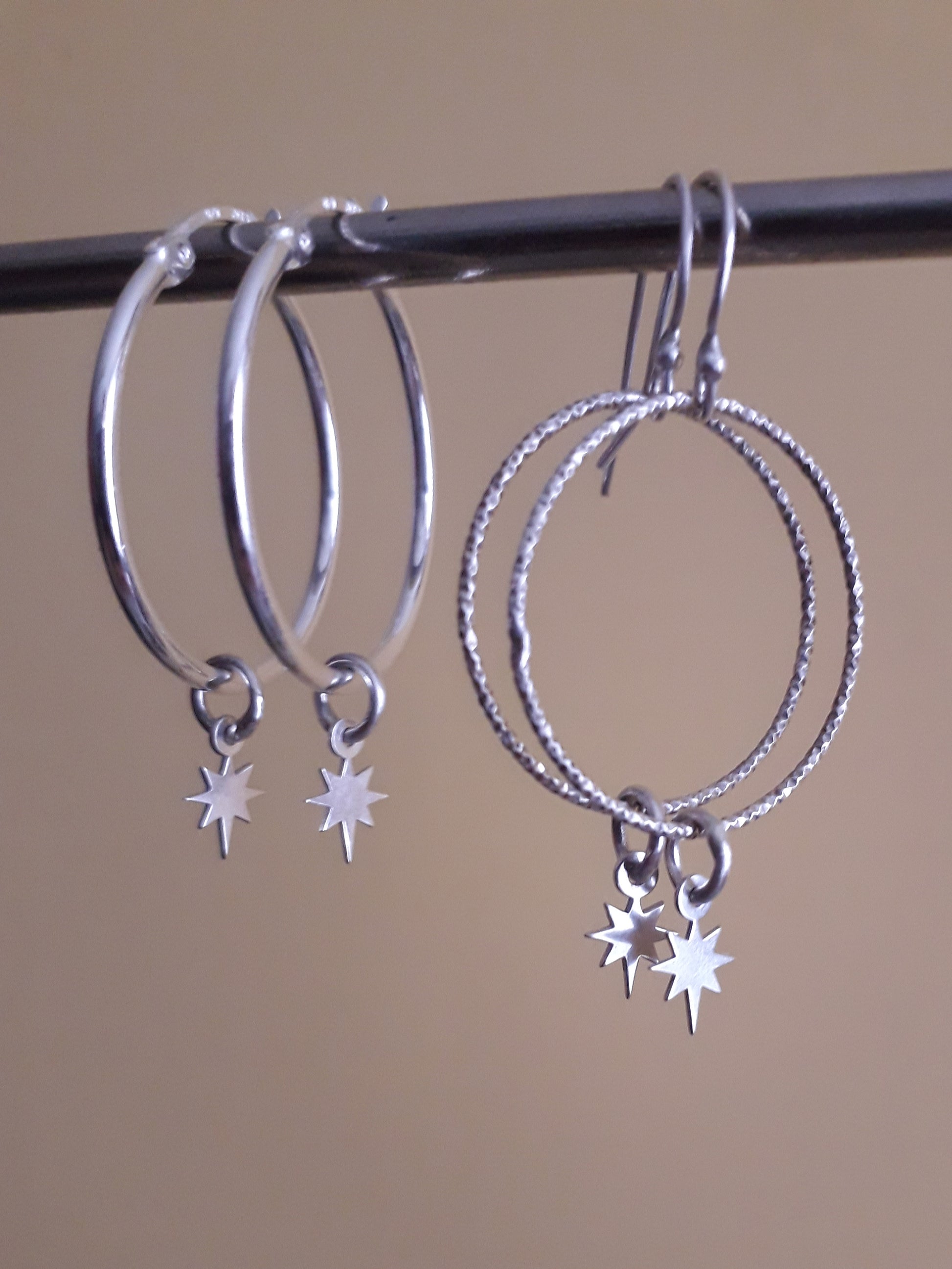 Little Star, Celestial Silver Hoops, Boho Earrings - Irmy Creations