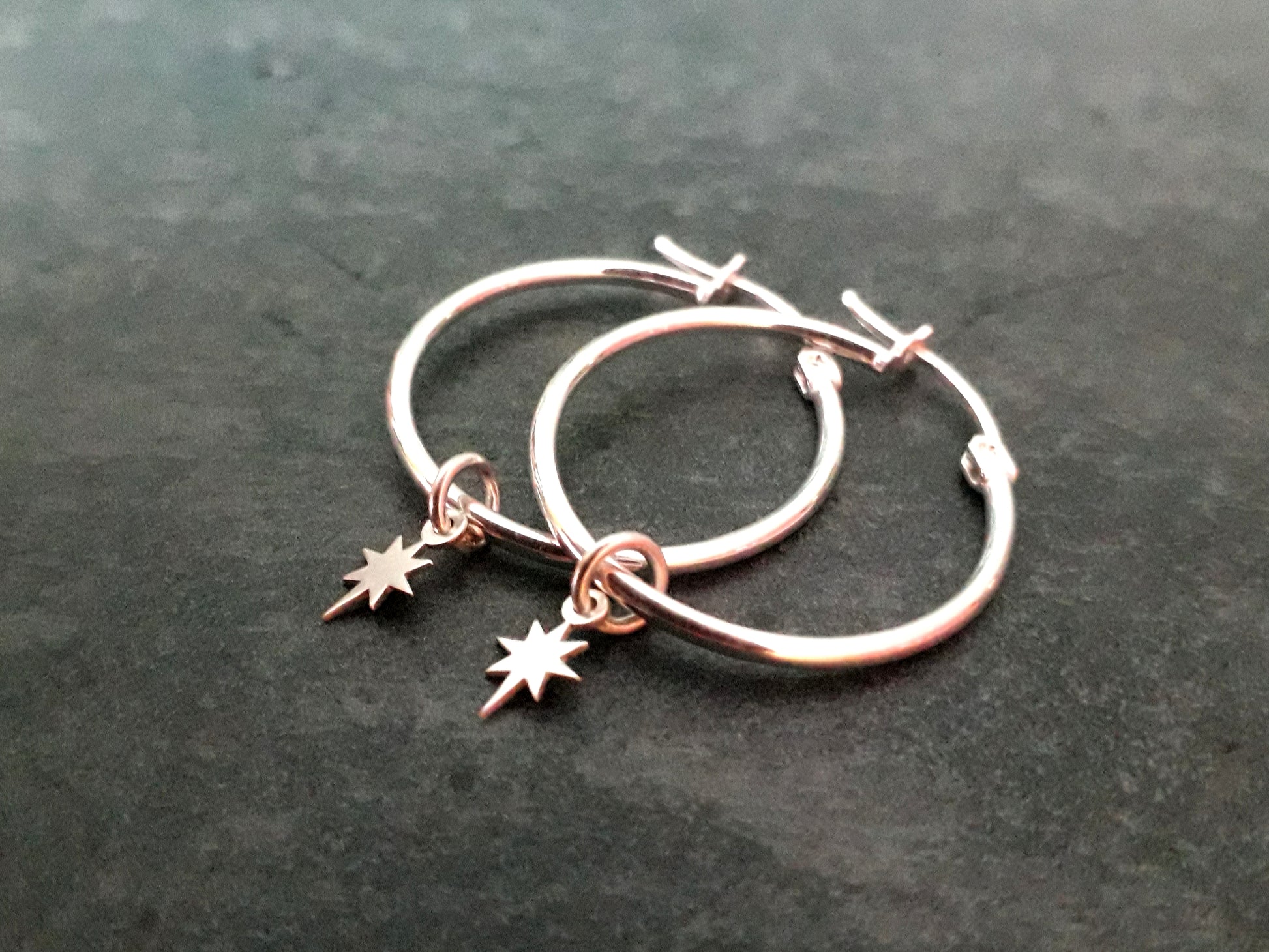 Little Star, Celestial Silver Hoops, Boho Earrings - Irmy Creations