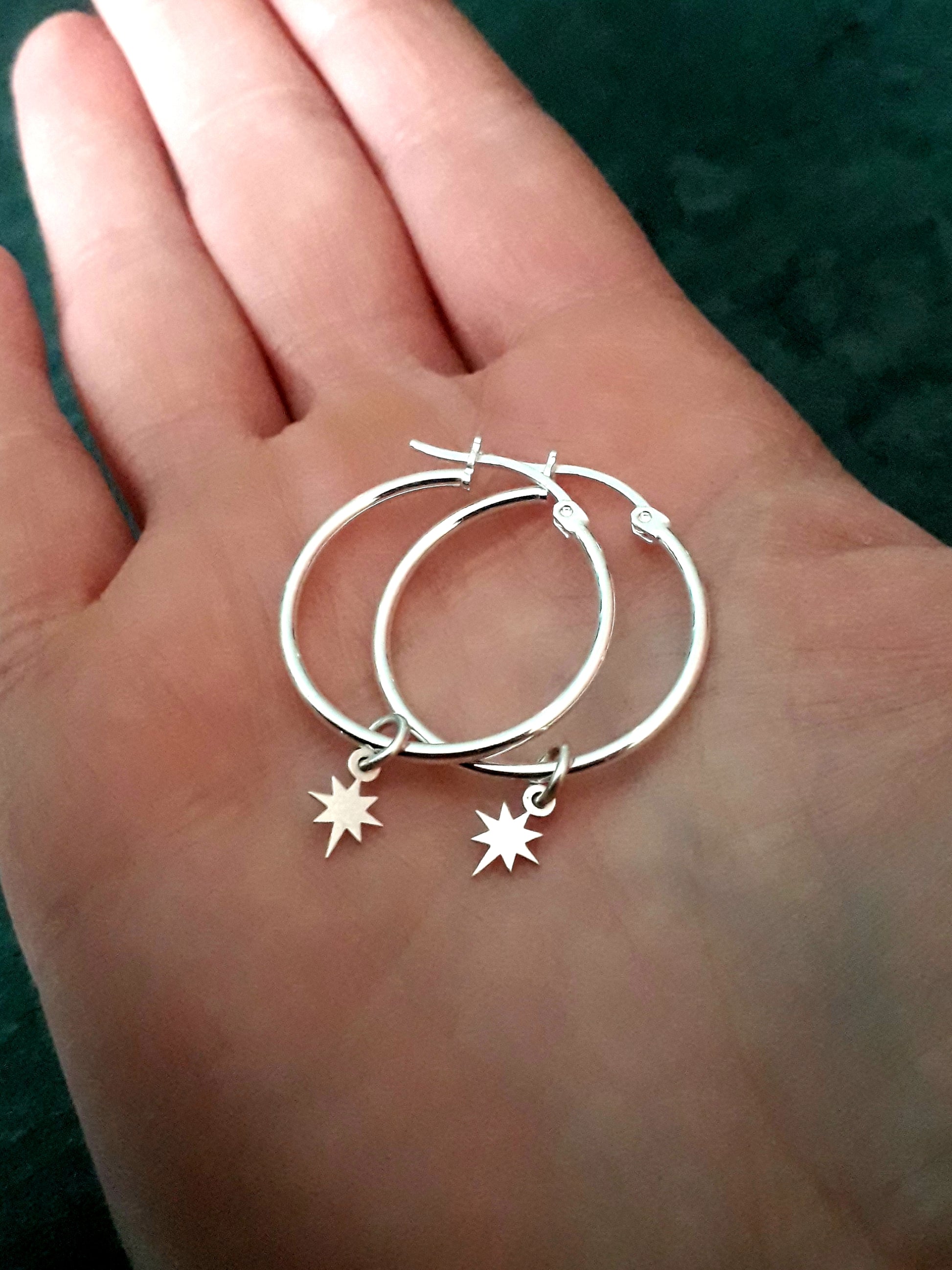 Little Star, Celestial Silver Hoops, Boho Earrings - Irmy Creations