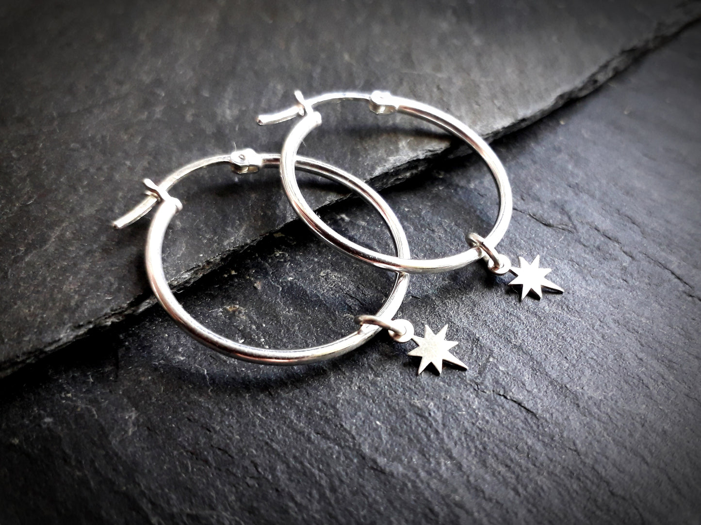 Little Star, Celestial Silver Hoops, Boho Earrings - Irmy Creations