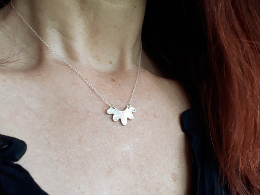 Abstract Textured Flower Necklace - Antique Silver Finish - Irmy Creations