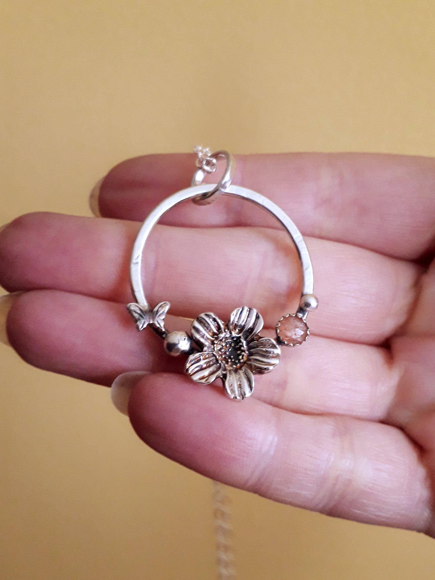 Flower Wreath - Sunstone and Silver Pendant