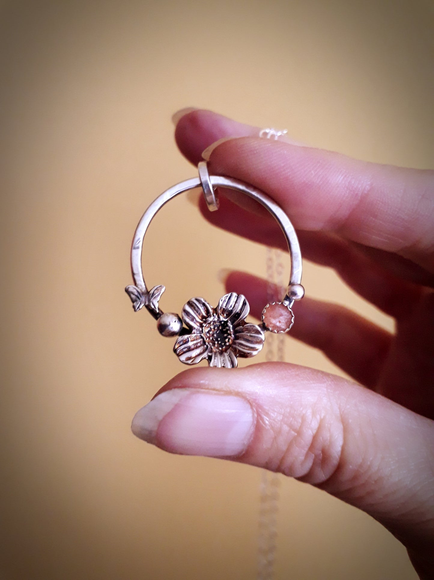 Flower Wreath - Sunstone and Silver Pendant