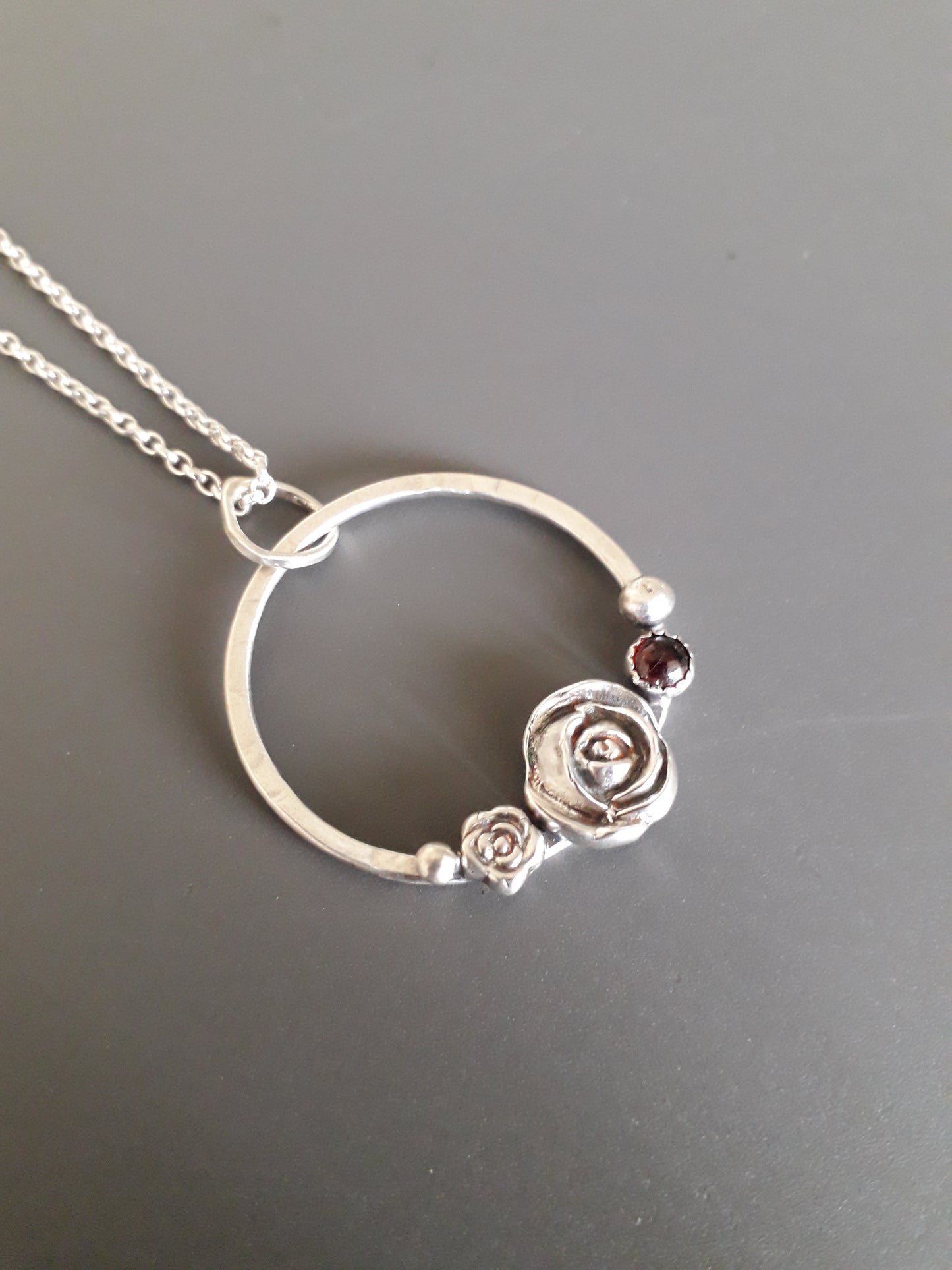 Rose Wreath - Silver Garnet Pendant