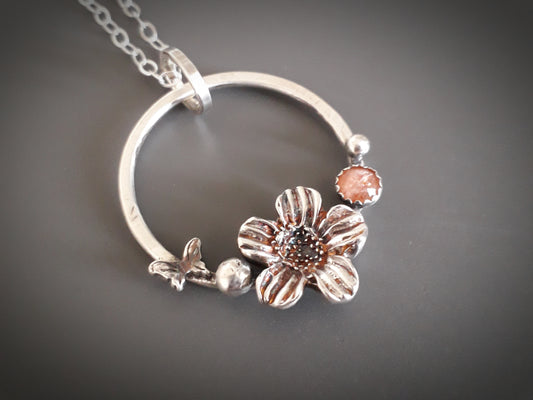 Flower Wreath - Sunstone and Silver Pendant - Irmy Creations