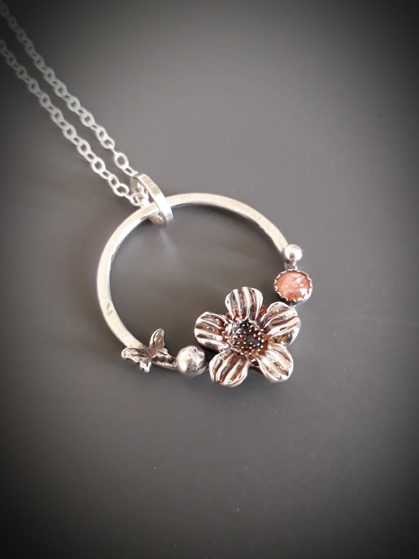 Flower Wreath - Sunstone and Silver Pendant