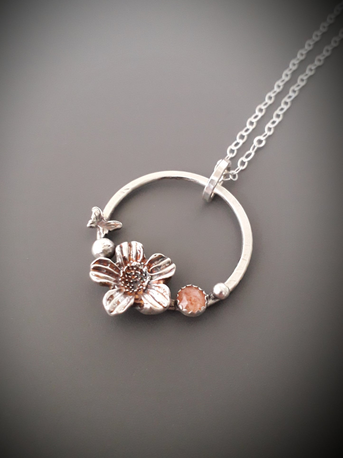 Flower Wreath - Sunstone and Silver Pendant