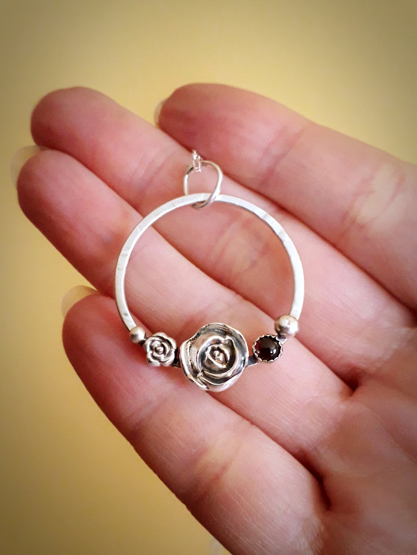 Rose Wreath - Silver Garnet Pendant