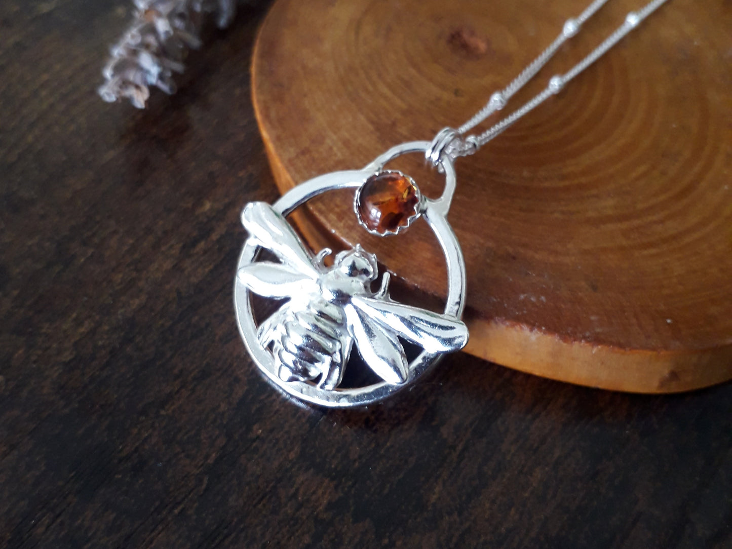 Amber Bee - Silver Necklace