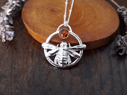 Amber Bee - Silver Necklace