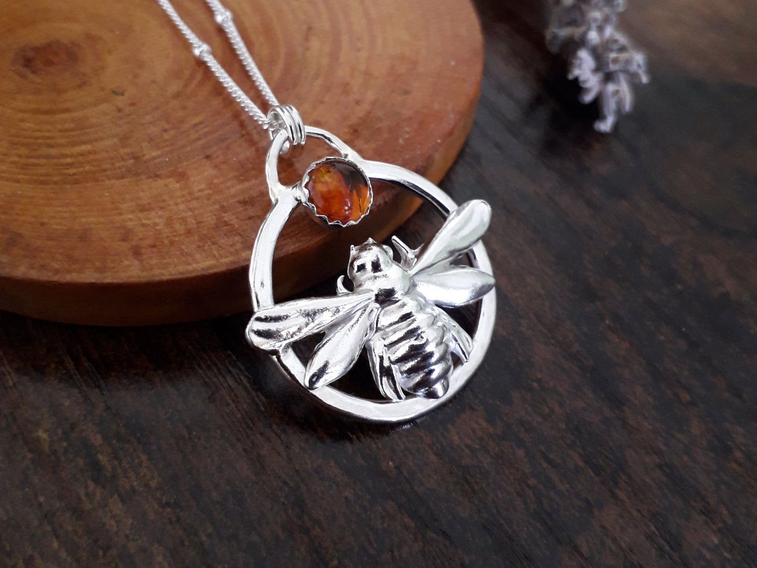 Amber Bee - Silver Necklace