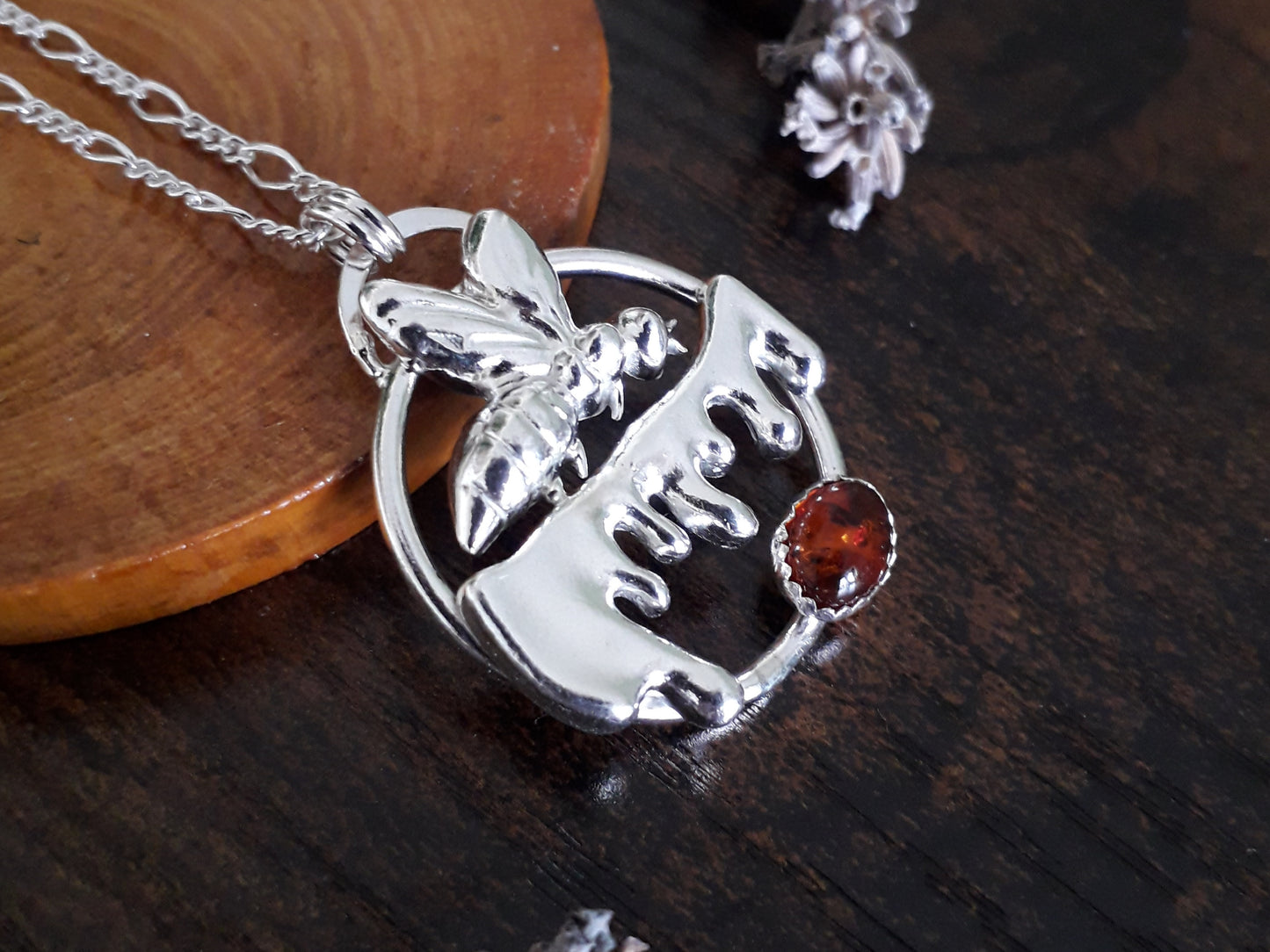 Runny Honey Bee - Silver Amber Necklace