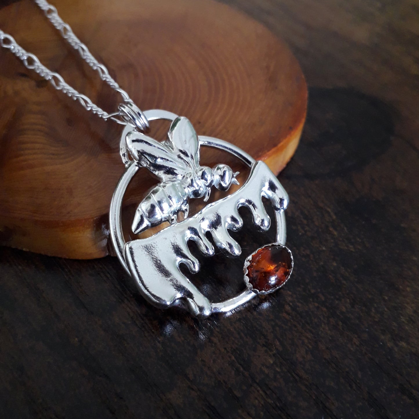 Runny Honey Bee - Silver Amber Necklace