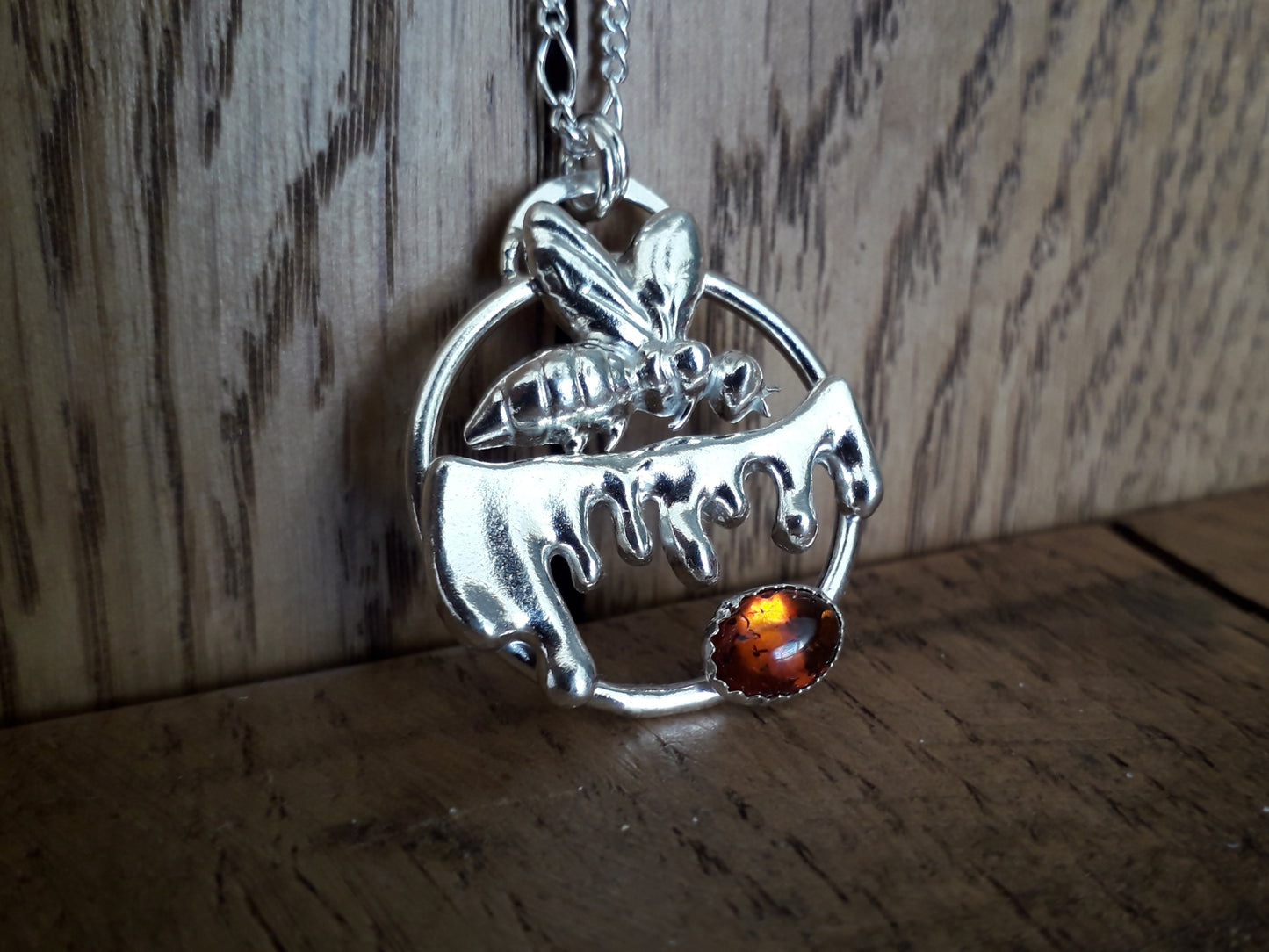 Runny Honey Bee - Silver Amber Necklace