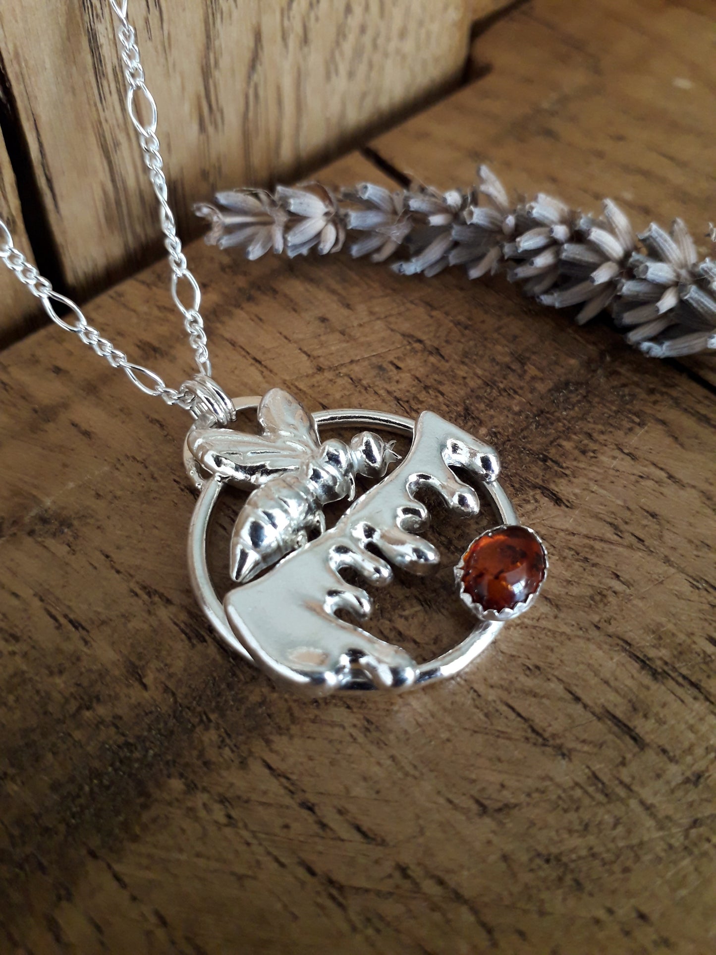 Runny Honey Bee - Silver Amber Necklace