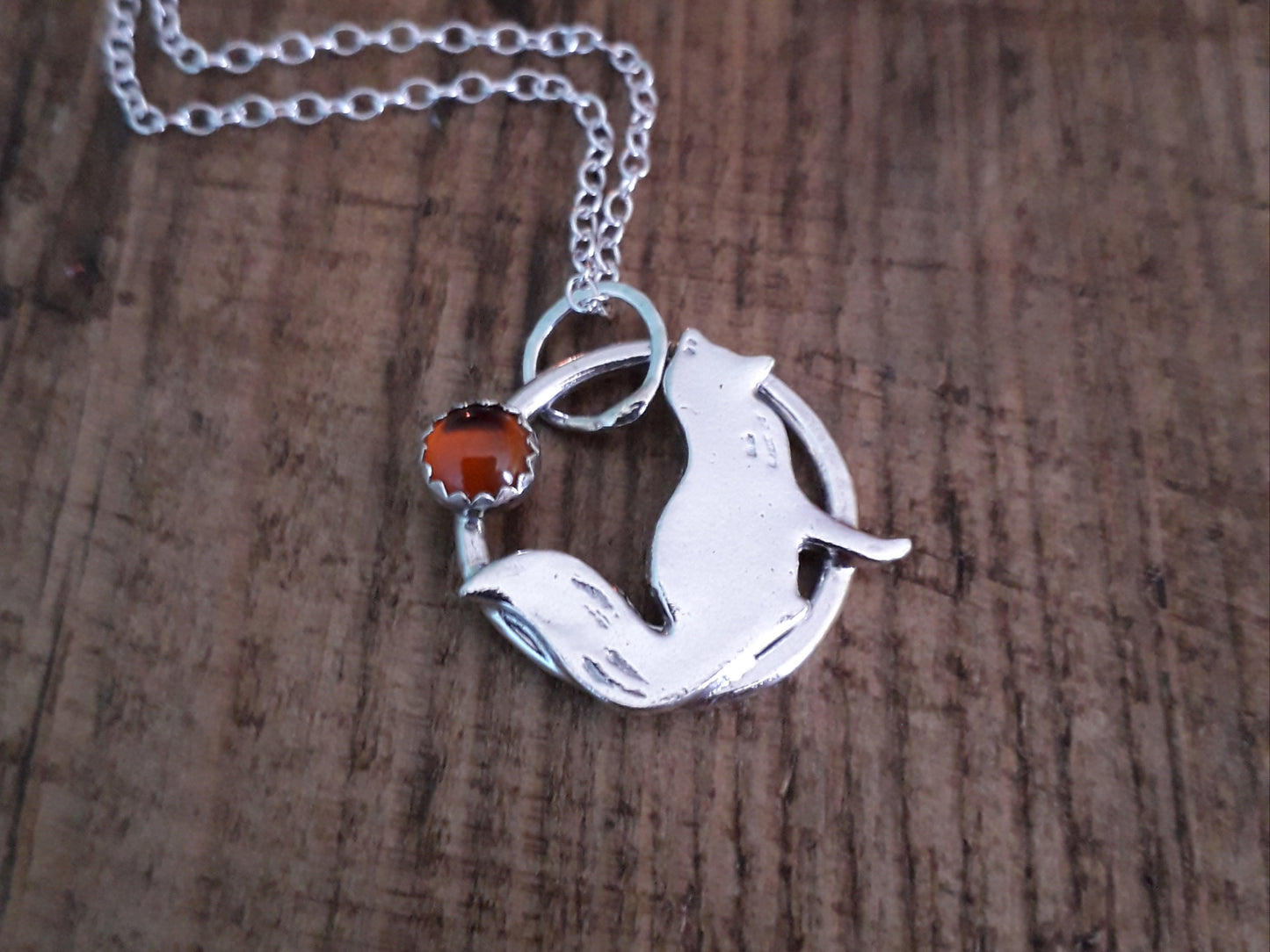 Fox Charm Necklace with hessonite garnet