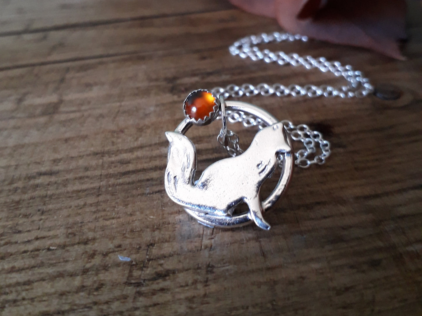 Fox Charm Necklace with hessonite garnet