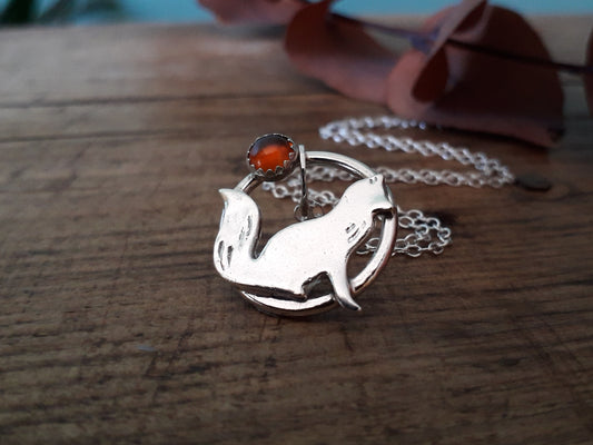 Fox Charm Necklace with hessonite garnet