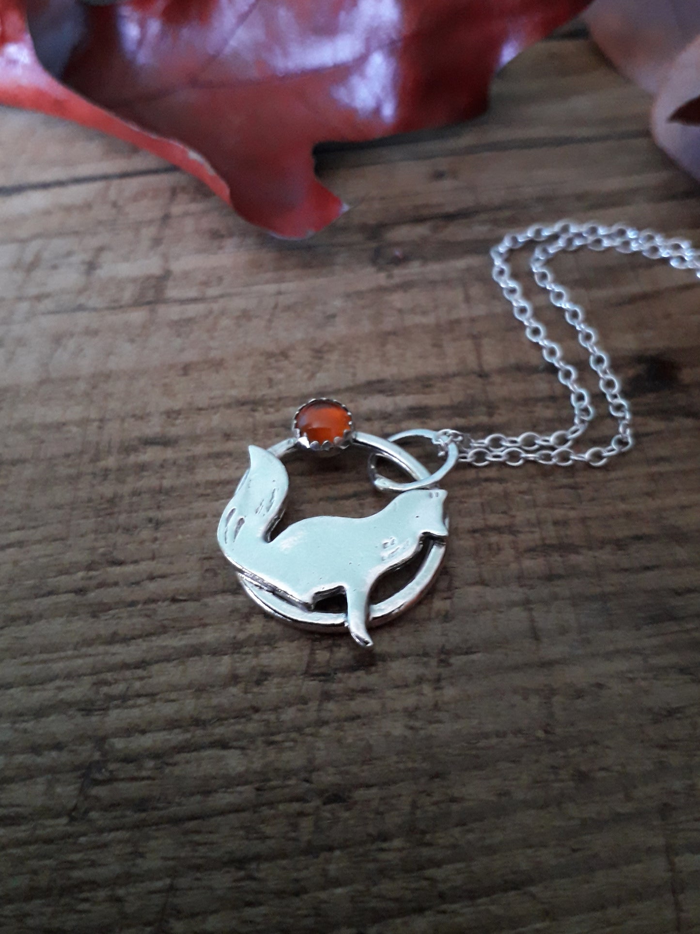 Fox Charm Necklace with hessonite garnet