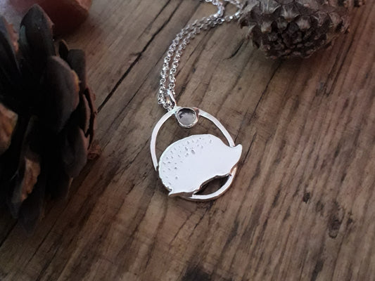 Hedgehog Charm Necklace with smoky quartz