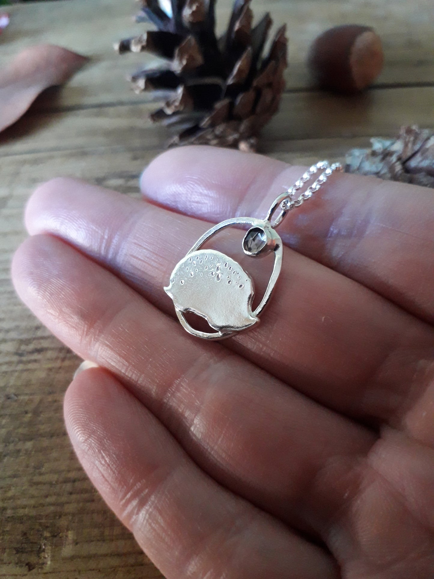 Hedgehog Charm Necklace with smoky quartz