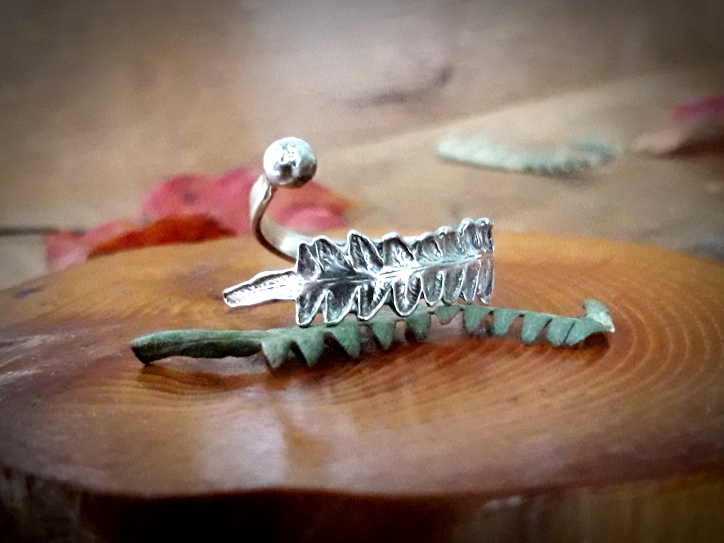 Open Fern Leaf Silver Ring Size P