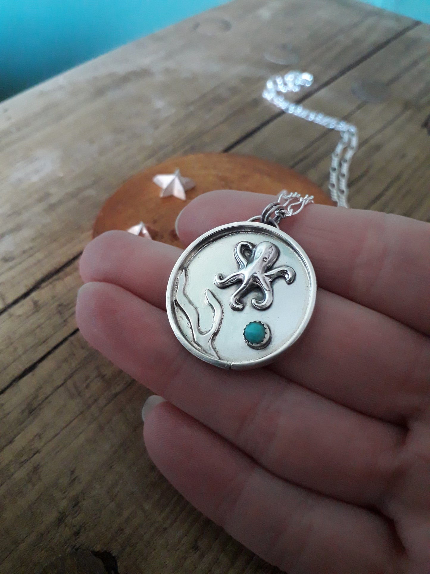 Octopus Pendant with Turquoise