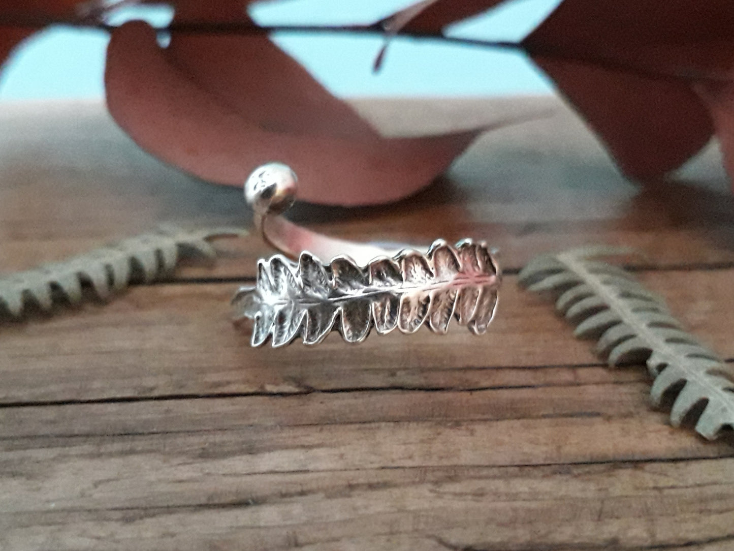 Open Fern Leaf Silver Ring Size P