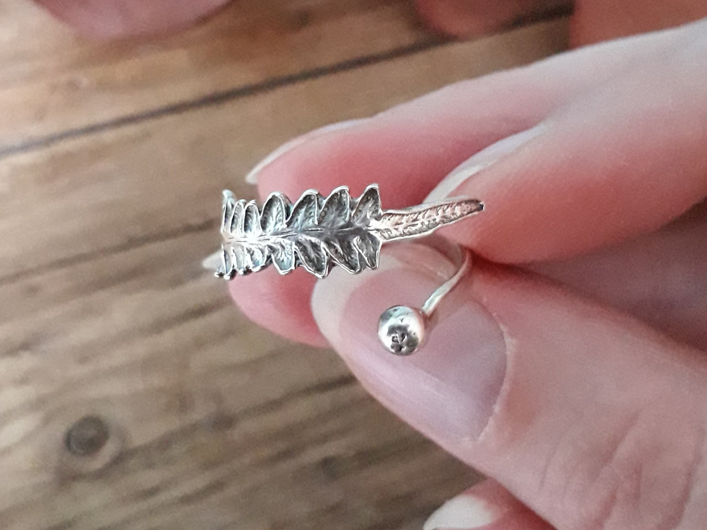 Open Fern Leaf Silver Ring Size P