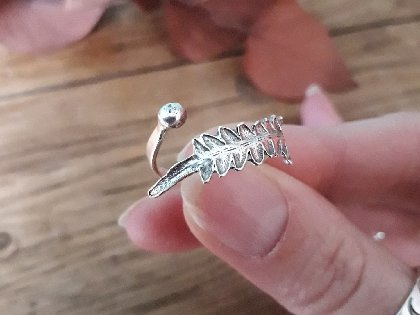 Open Fern Leaf Silver Ring Size P