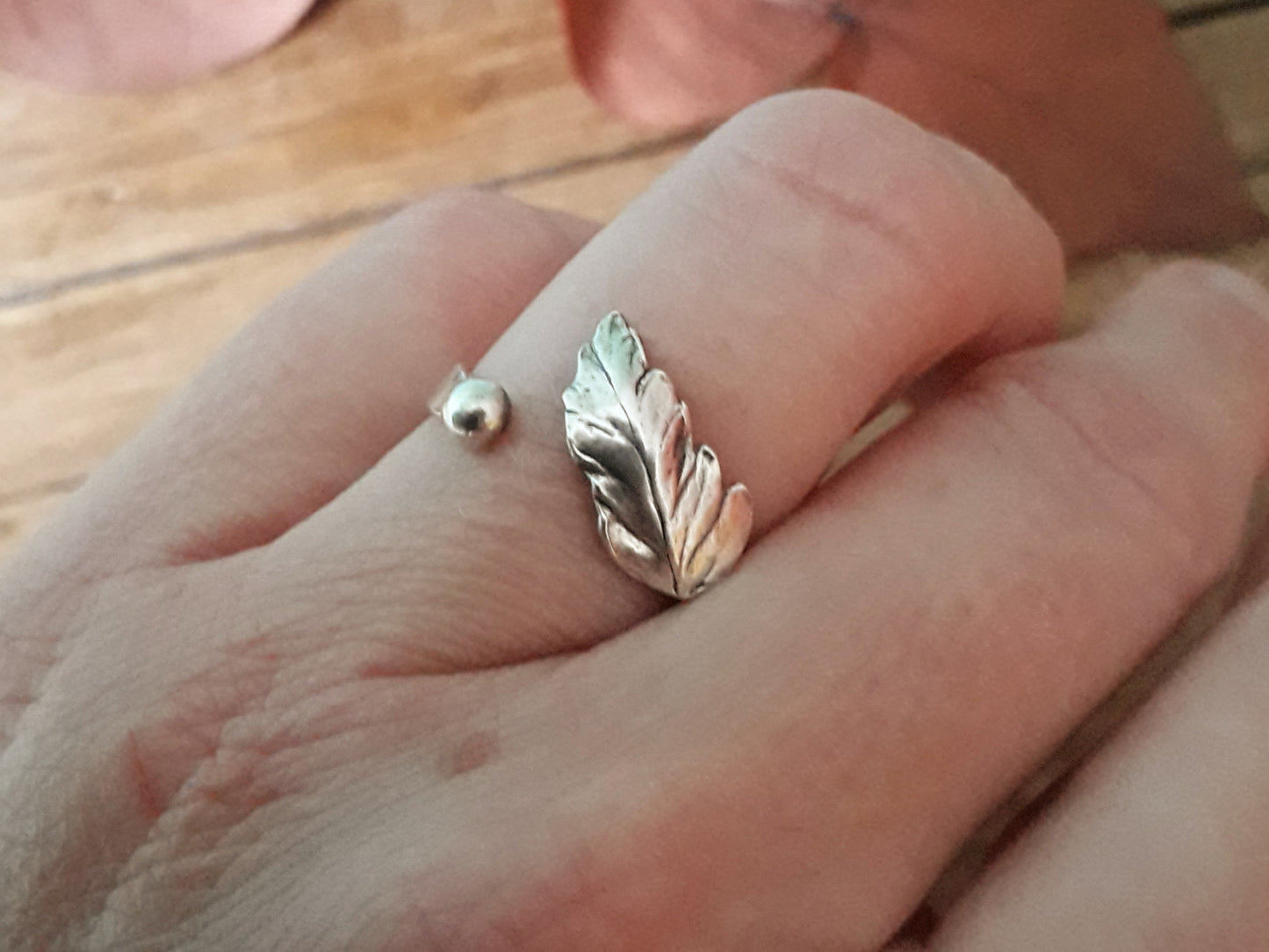 Adjustable Fern Leaf Silver Ring Size M