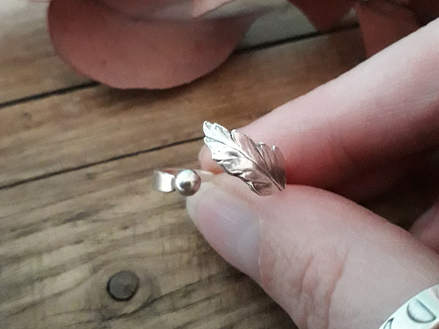 Adjustable Fern Leaf Silver Ring Size M