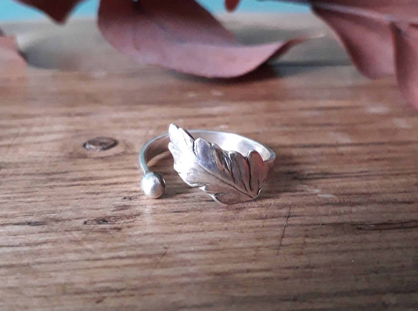 Adjustable Fern Leaf Silver Ring Size M