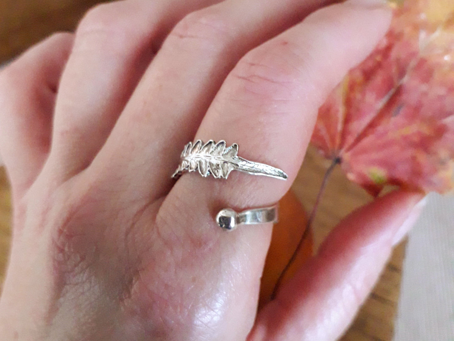 Open Fern Leaf Silver Ring Size P