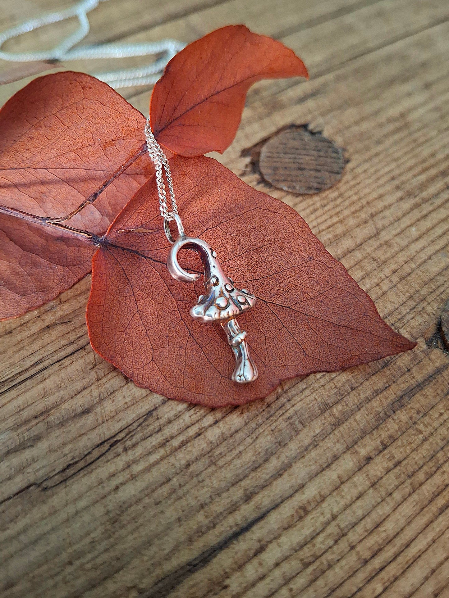 Mushroom Charm, Forest Fairy Silver Necklace