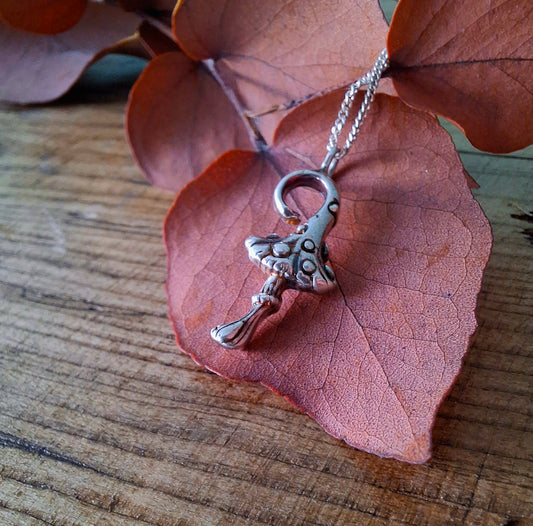 Mushroom Charm, Forest Fairy Silver Necklace