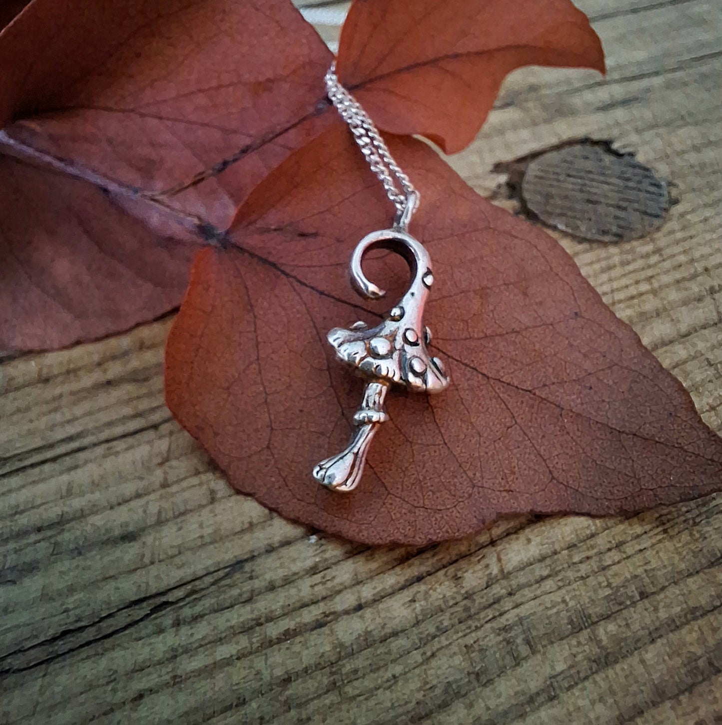 Mushroom Charm, Forest Fairy Silver Necklace