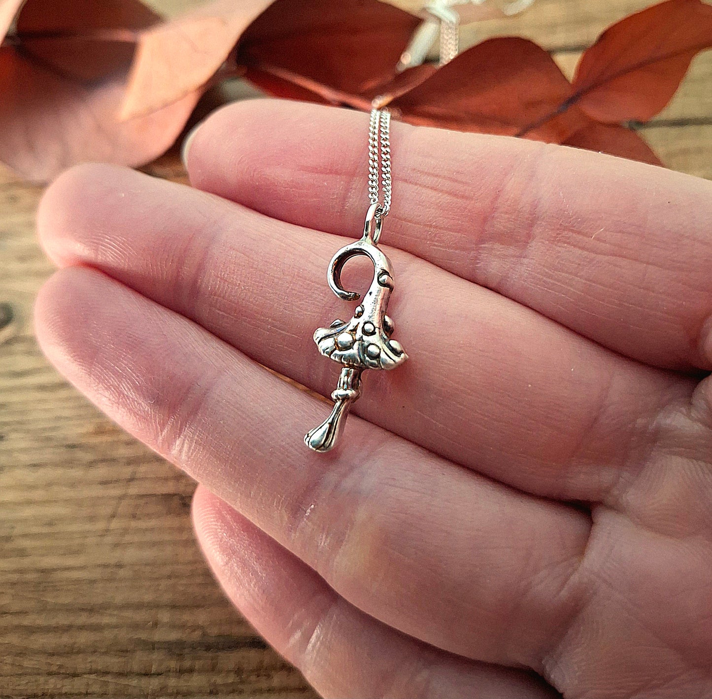 Mushroom Charm, Forest Fairy Silver Necklace