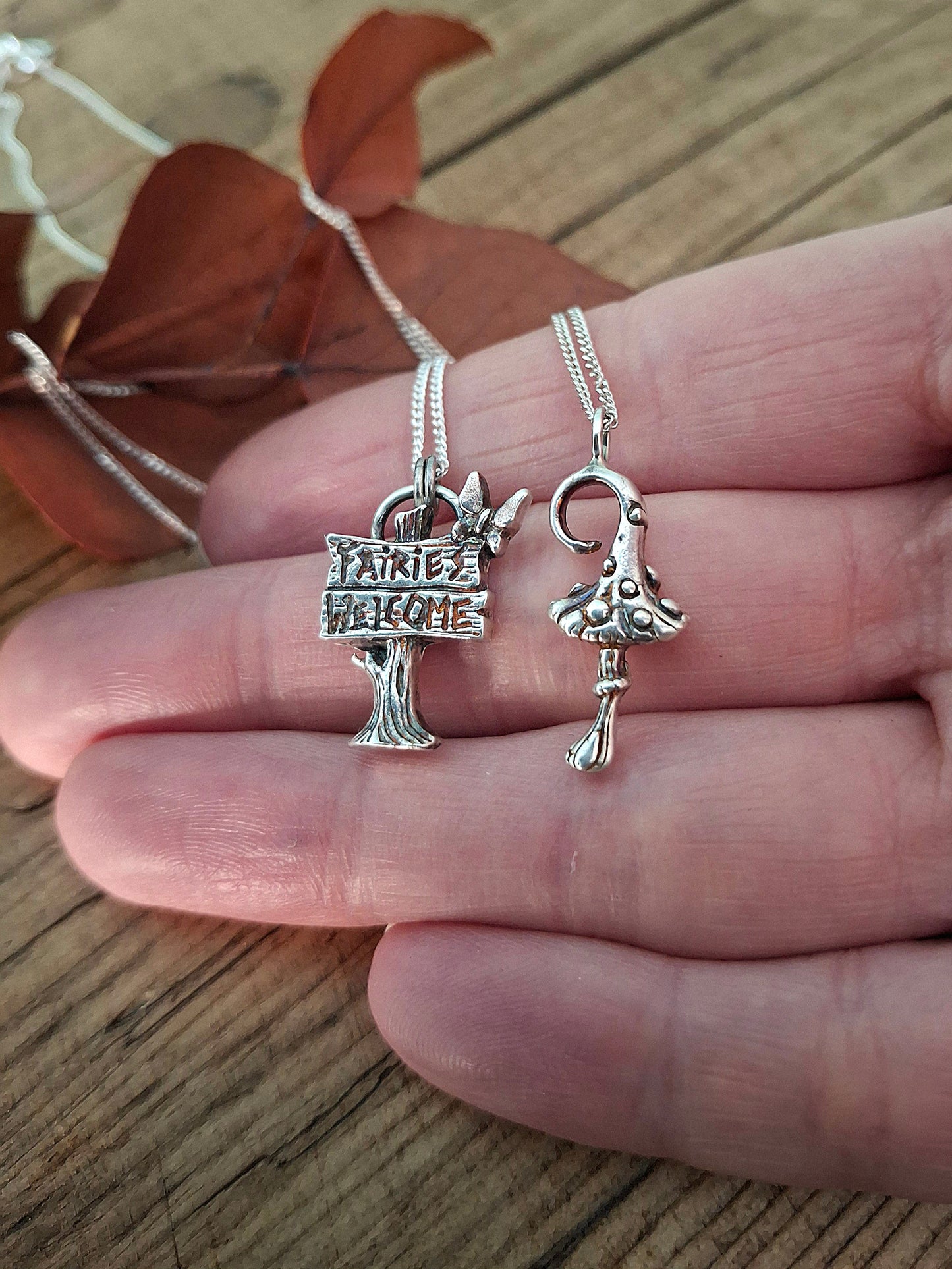 Fairy Sign Charm Silver Necklace, Fairies Welcome