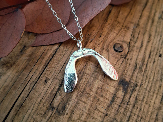 Double Sycamore Seed 2 - Silver Pendant with Necklace