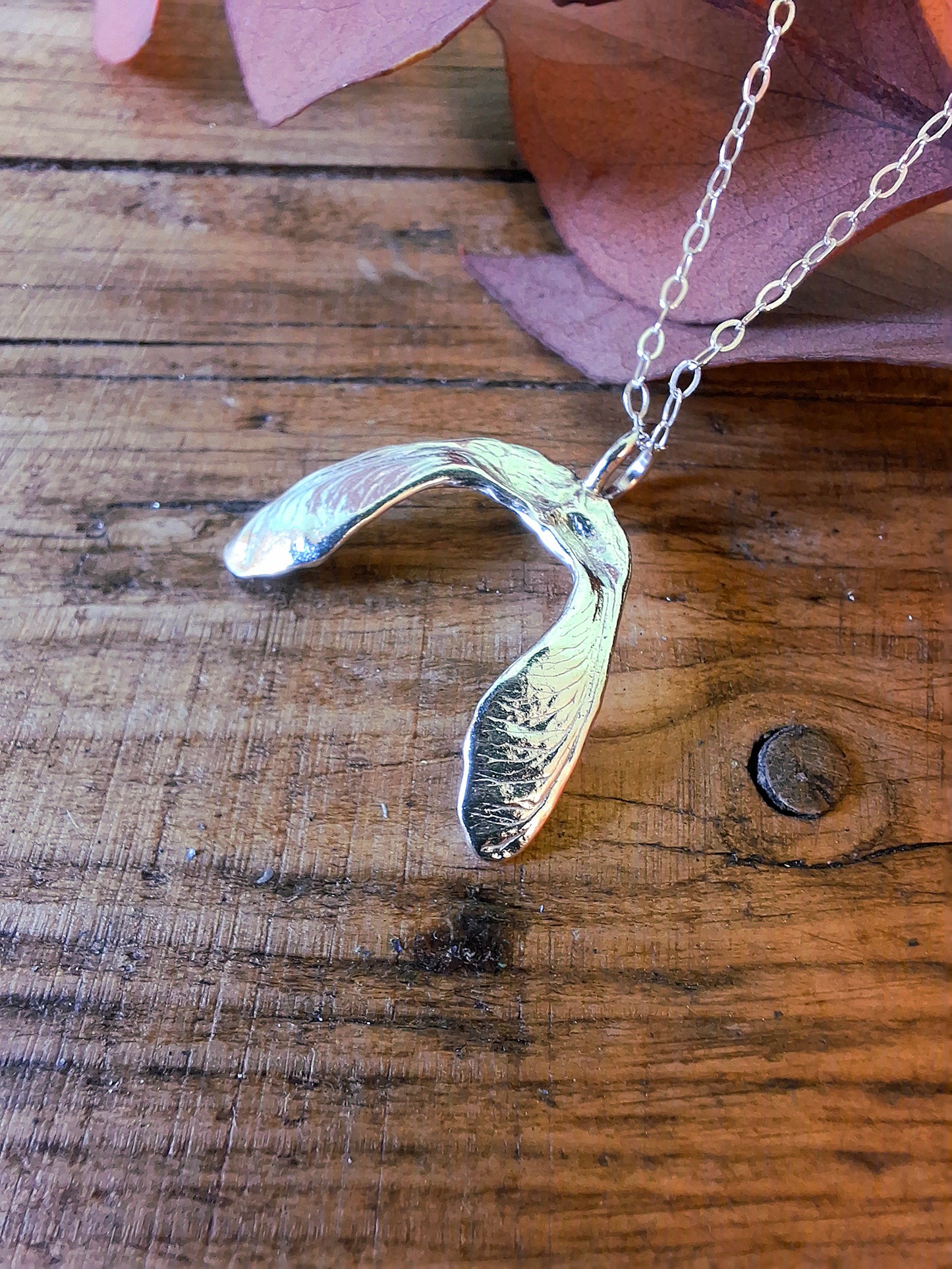 Double Sycamore Seed 2 - Silver Pendant with Necklace